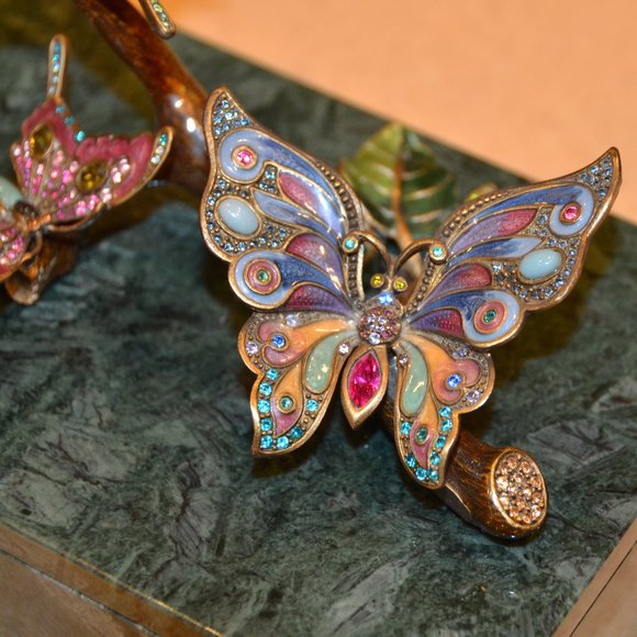 JAY STRONGWATER BUTTERFLY ENAMEL CRYSTAL JEWELRY VANITY TRINKET MARBLE BOX OBJET - Picture 3 of 13